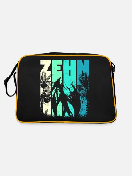 Pterodactyl 10 Jahre Alt Junge 10. Geburtstag - Retro Tasche - Schwarz/Gold