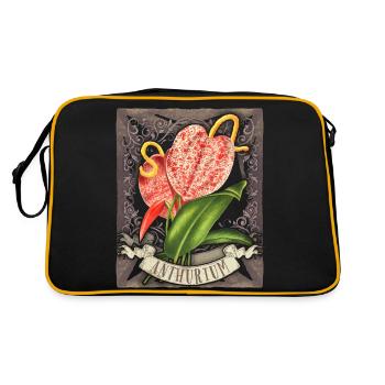 Vintage Anthurium, Botanical Flowers Illustration - Retro Bag - black/gold - Back