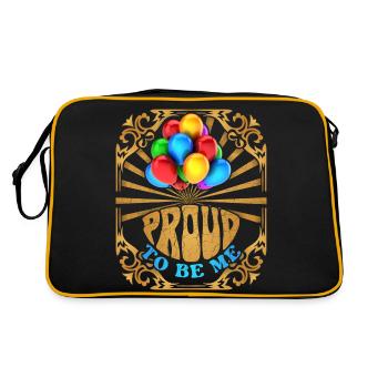 Regenbogen Luftballon, Proud-to-be-me Spruch LGBTQ - Retro Tasche - Schwarz/Gold - Hinten