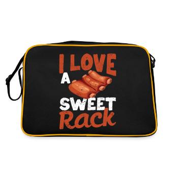 I Love A Sweet Rack BBQ Ribs Funny Barbecue Grill - Retro Tasche - Schwarz/Gold - Hinten