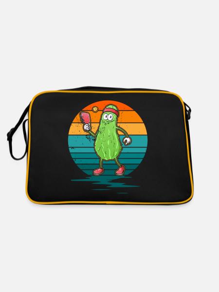 Pickle Gurke Pickelball Lustig Schläger - Retro Tasche - Schwarz/Gold - Hinten