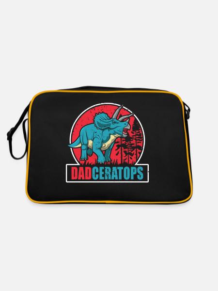 Dadceratops Dinosaurier Daddy Dino Reptil Vatertag - Retro Tasche - Schwarz/Gold - Hinten