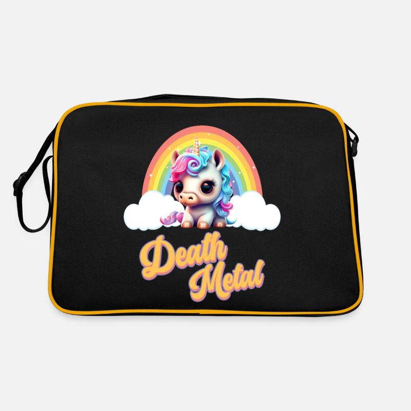 Witziges Einhorn mit Regenbogen und Spruch - Retro Tasche - Schwarz/Gold