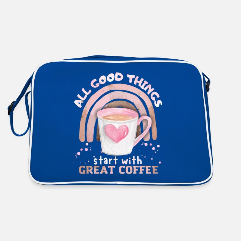 Kaffee, Kaffeetasse mit Regenbogen und Herz Spruch Retro Tasche