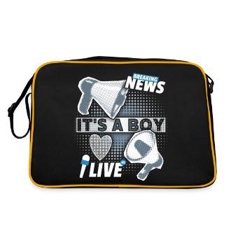 Baby-Junge, Ankündigung mit Megaphon, It's-a-Boy - Retro Tasche - Schwarz/Gold - Hinten