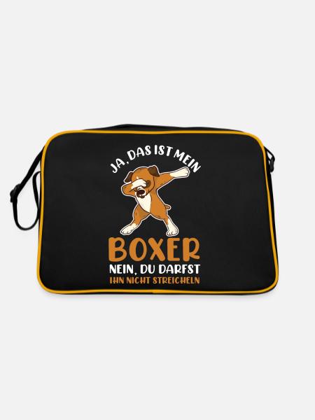 Hund Boxer - Retro Tasche - Schwarz/Gold - Hinten