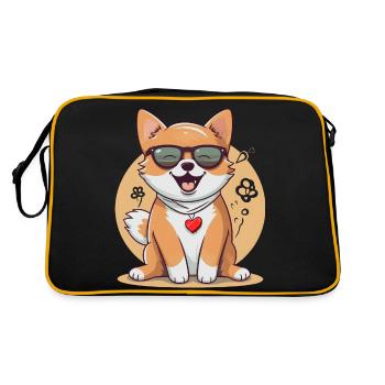 Shiba Inu with sunglasses and heart chain - Retro Bag - black/gold - Back