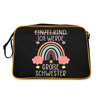 Ich werde Große Schwester Regenbogen Babyfeier - Retro Tasche - Schwarz/Gold - Hinten