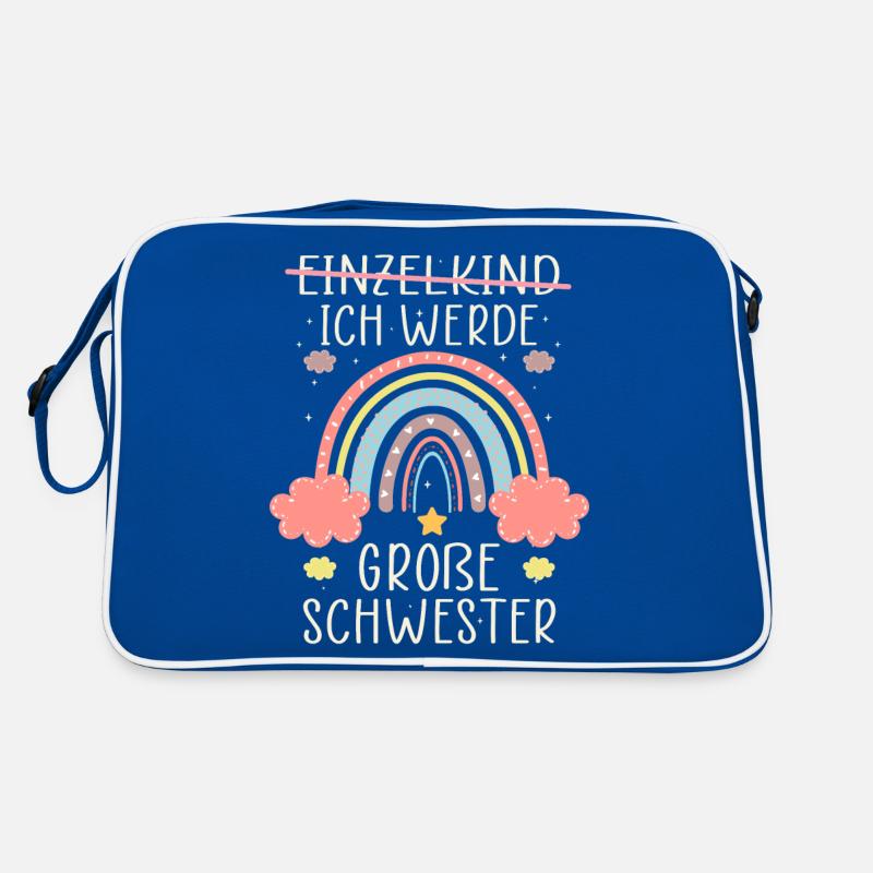 Ich werde Große Schwester Regenbogen Babyfeier Retro Tasche