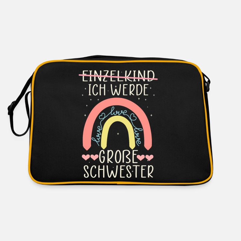 Ich werde Große Schwester Regenbogen Babyfeier Retro Tasche