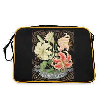Vintage lily, tiger lily, botanical illustration - Retro Bag - black/gold - Back