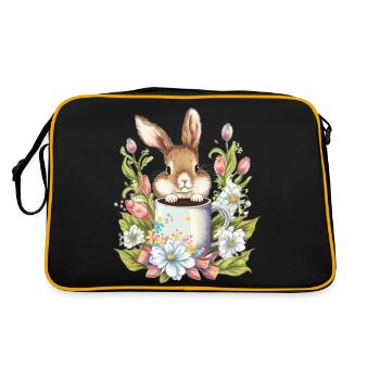 Lapin de Pâques avec fleurs et tasse à café Chemises de Pâques - Sac Retro - noir/or - Dos