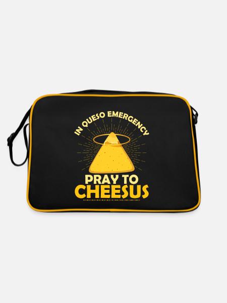 In Queso Emergency Pray To Cheesus Cinco De Mayo N - Retro Tasche - Schwarz/Gold - Hinten