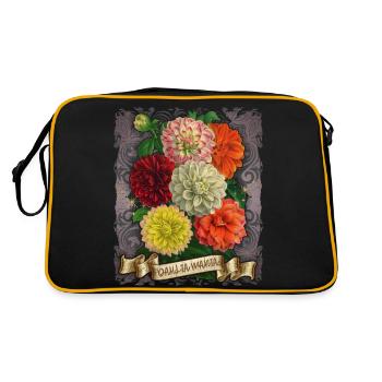Vintage Dahlien botanische Blumen Illustration - Retro Tasche - Schwarz/Gold - Hinten