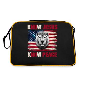 Know Jesus Know Peace, Christian Jesus Bibel - Retro Tasche - Schwarz/Gold - Hinten