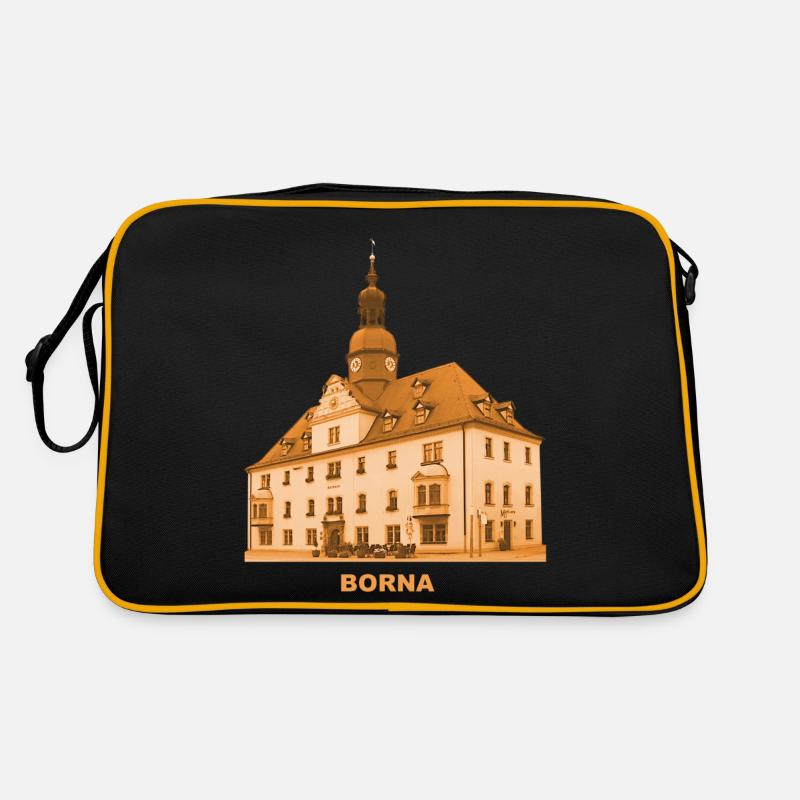 Borna Rathaus Leipzig Sachsen - Retro Tasche - Schwarz/Gold