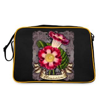 Vintage Gloxinie Flower Botanical Illustration - Retro Bag - black/gold - Back