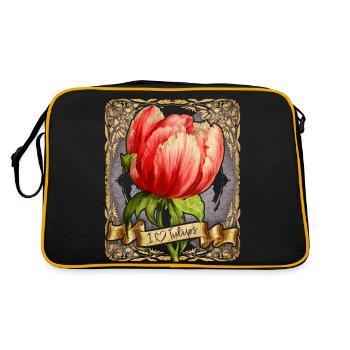 Vintage Tulpe, botanische Blumen Illustration - Retro Tasche - Schwarz/Gold - Hinten