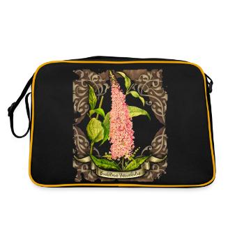 Alte botanische Illustration Schmetterlingsflieder - Retro Tasche - Schwarz/Gold - Hinten