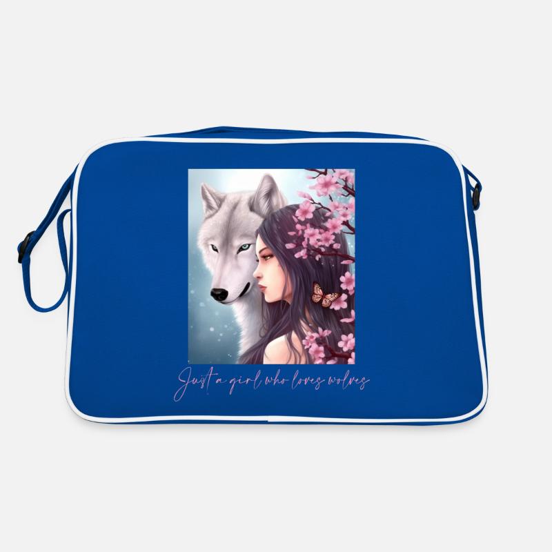 Nur ein Mädchen, das Wölfe liebt Wolf Kirschblüte Retro Tasche