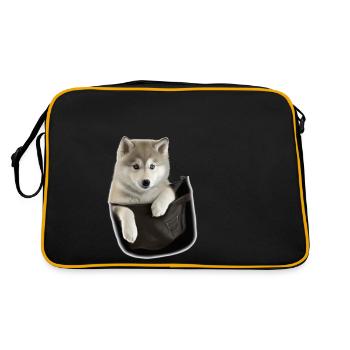 Cute Grey Wolf in Pocket Funny Wolves Graphic - Retro Bag - black/gold - Back