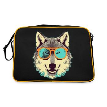 Grey Wolf in Retro Sunglass Frame Wolves Graphic - Retro Bag - black/gold - Back