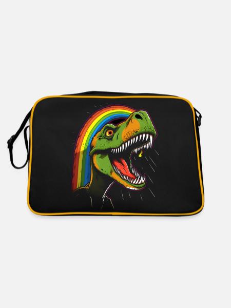 Regenbogen Tyrannosaurus - Retro Tasche - Schwarz/Gold - Hinten