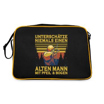 Unterschätze niemals einen Mann mit Pfeil & Bogen - Retro Tasche - Schwarz/Gold - Hinten