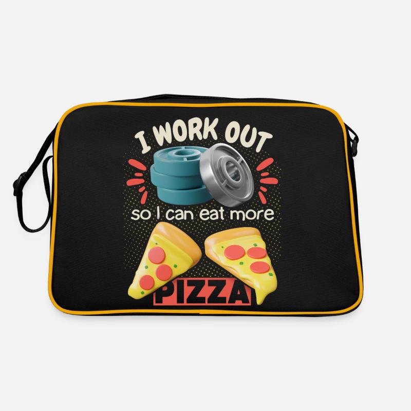 Fitness-Studio, lustiger Pizza-Spruch im 3d Stil Retro Tasche