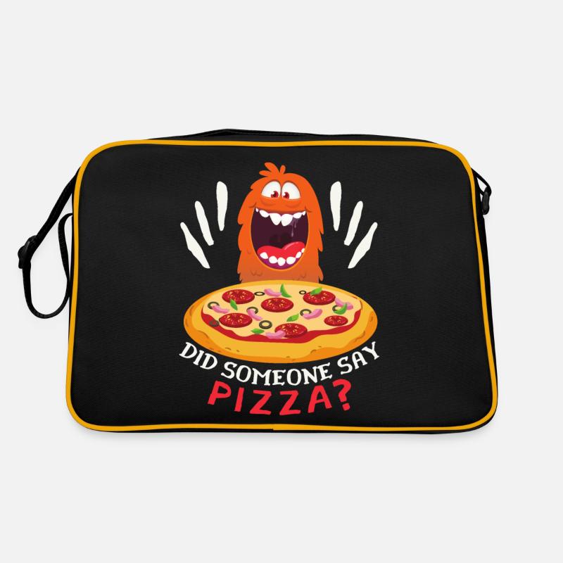 Lustiges Pizza-Monster, Pizza-Spruch Comic Retro Tasche