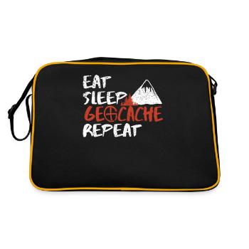 Eat Sleep Geocache Repeat Geocaching Outdoor - Retro Tasche - Schwarz/Gold - Hinten