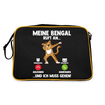 Katze Bengalkatze - Retro Tasche - Schwarz/Gold - Hinten