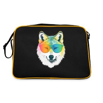Weißer Wolf Regenbogen Sonnenbrillenrahmen Wölfe Grafik - Retro Tasche - Schwarz/Gold - Hinten