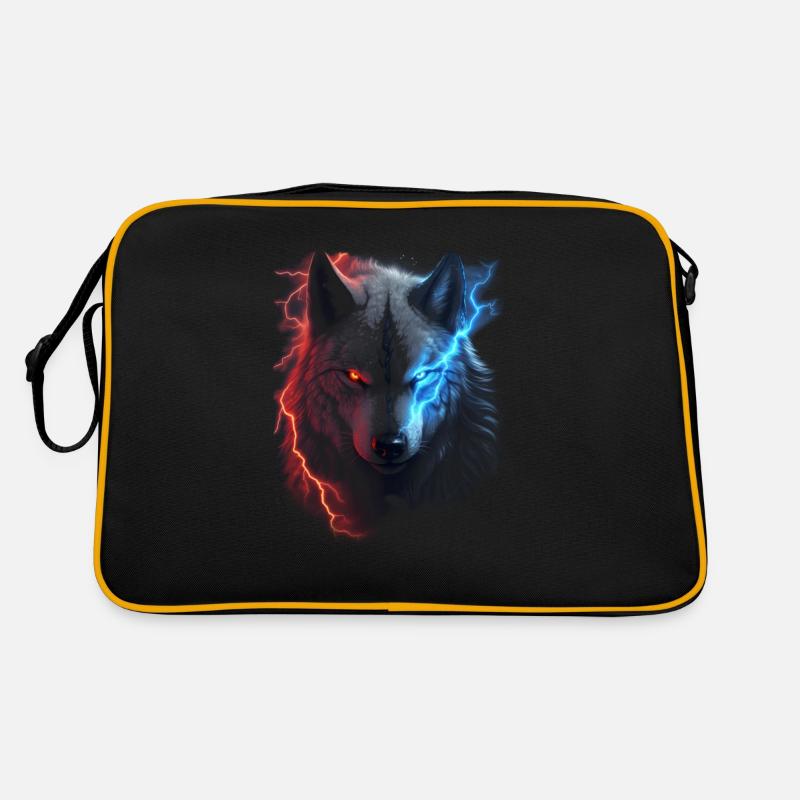 Roter und blauer Blitzwolf Retro Tasche