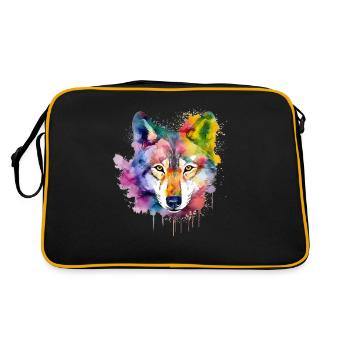 Wolf Splash Art Animal Face Wolf Lover Aquarelle - Sac Retro - noir/or - Dos