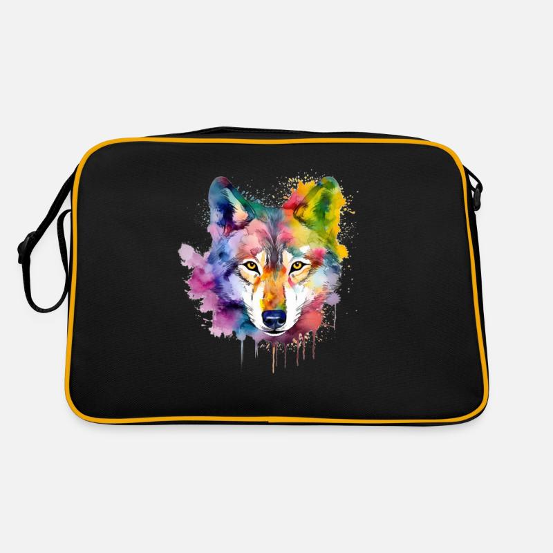 Wolf Splash Art Animal Face Wolf Lover Aquarelle Sac Retro