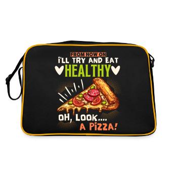 Pizza amusante, nourriture saine, pizza végétarienne - Sac Retro - noir/or - Dos