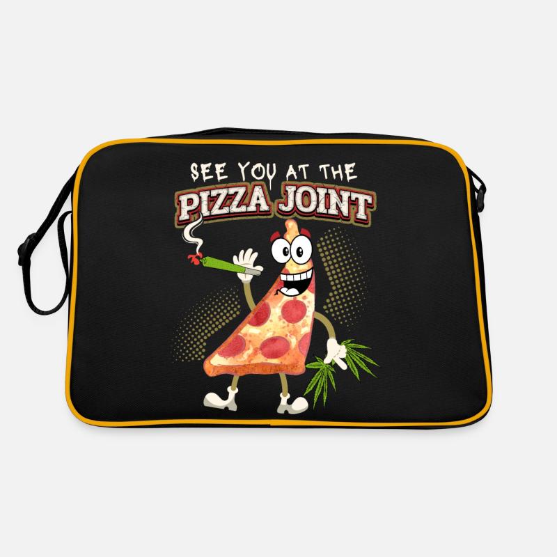 Lustiger Pizza Spruch mit Cannabis Joint, Pun Retro Tasche