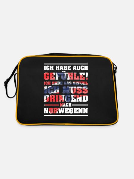Ich muss dringend nach Norwegen Urlaub Geschenk - Retro Tasche - Schwarz/Gold - Hinten
