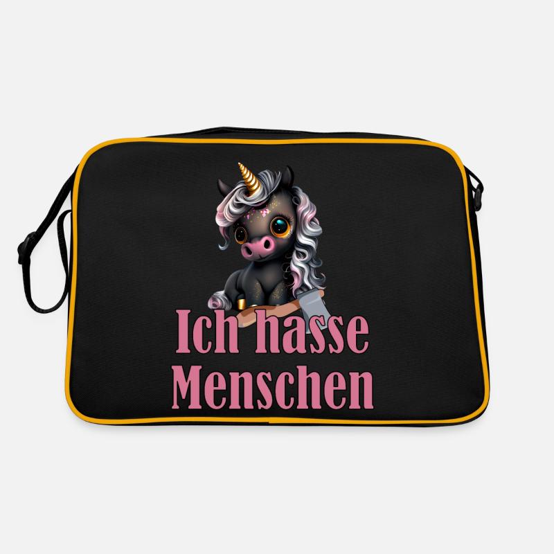Kleines süßes Schwarzes Einhorn mit Spruch Retro Tasche