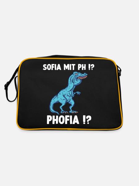 Sofia statt Sophia Shirt lustiges Trex Meme Überbi - Retro Tasche - Schwarz/Gold - Hinten
