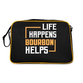 Life Happens Bourbon Helps Whiskey Drinking - Retro Tasche - Schwarz/Gold - Hinten