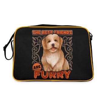 Bichon Havaneser Hund, vintage Aquarell, Rassehund - Retro Tasche - Schwarz/Gold - Hinten