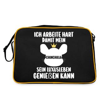 Ich arbeite hart damit mein Chinchilla - Retro Tasche - Schwarz/Gold - Hinten