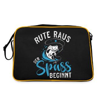 Rute Raus der Spaß beginnt - Anglerdesign - Retro Tasche - Schwarz/Gold - Hinten