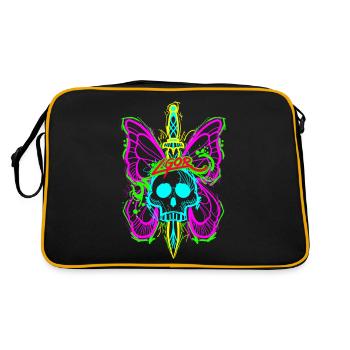 Totenkopf Schmetterling mit Dolch - Retro Tasche - Schwarz/Gold - Hinten