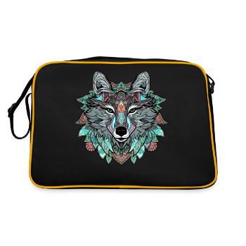 Mandala Geometric Wolf ColorFull - Retro Bag - black/gold - Back