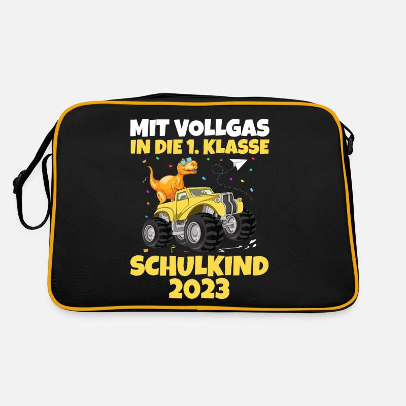 Schulkind 2023 Monstertruck Dino Erste Klasse Eins Retro Tasche