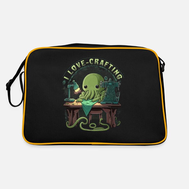 Cthulhu I Love Crafting, Funny Cute Sewing Cthulhu - Retro Tasche - Schwarz/Gold