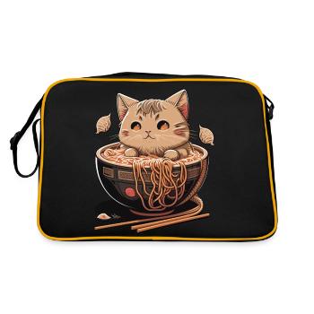 Kawaii Neko Cat Eating Ramen Noodles Japanese Food - Retro Bag - black/gold - Back